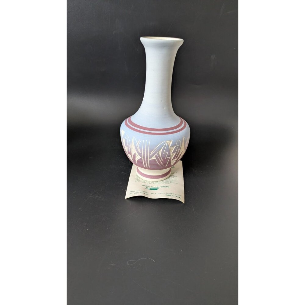 Mesa Verde Navajo Pottery Vase Signed By Artist With Geometric Design